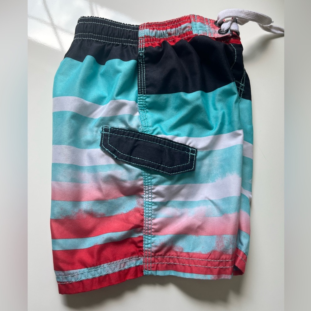 Toddler Boys’ Striped Swim Shorts in Navy, Red, and Aqua